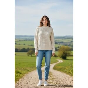 Chaps Women's Knit Cable Knit Sweater Beige Long Sleeve‎ Mock Neck Large